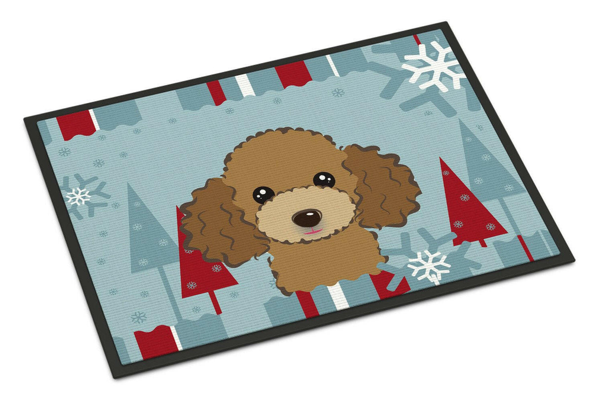 Winter Holiday Chocolate Brown Poodle Indoor or Outdoor Mat 18x27 BB1752MAT - the-store.com