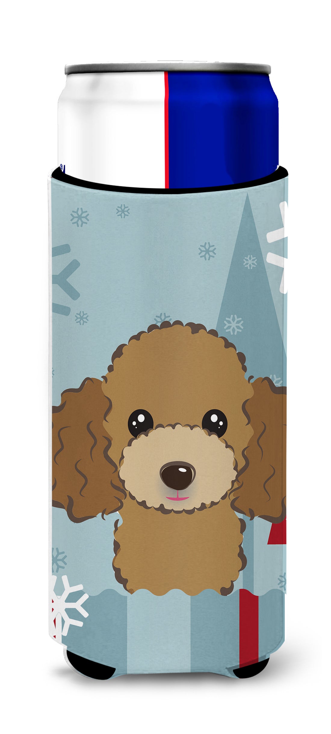 Winter Holiday Chocolate Brown Poodle Ultra Beverage Insulators for slim cans BB1752MUK  the-store.com.
