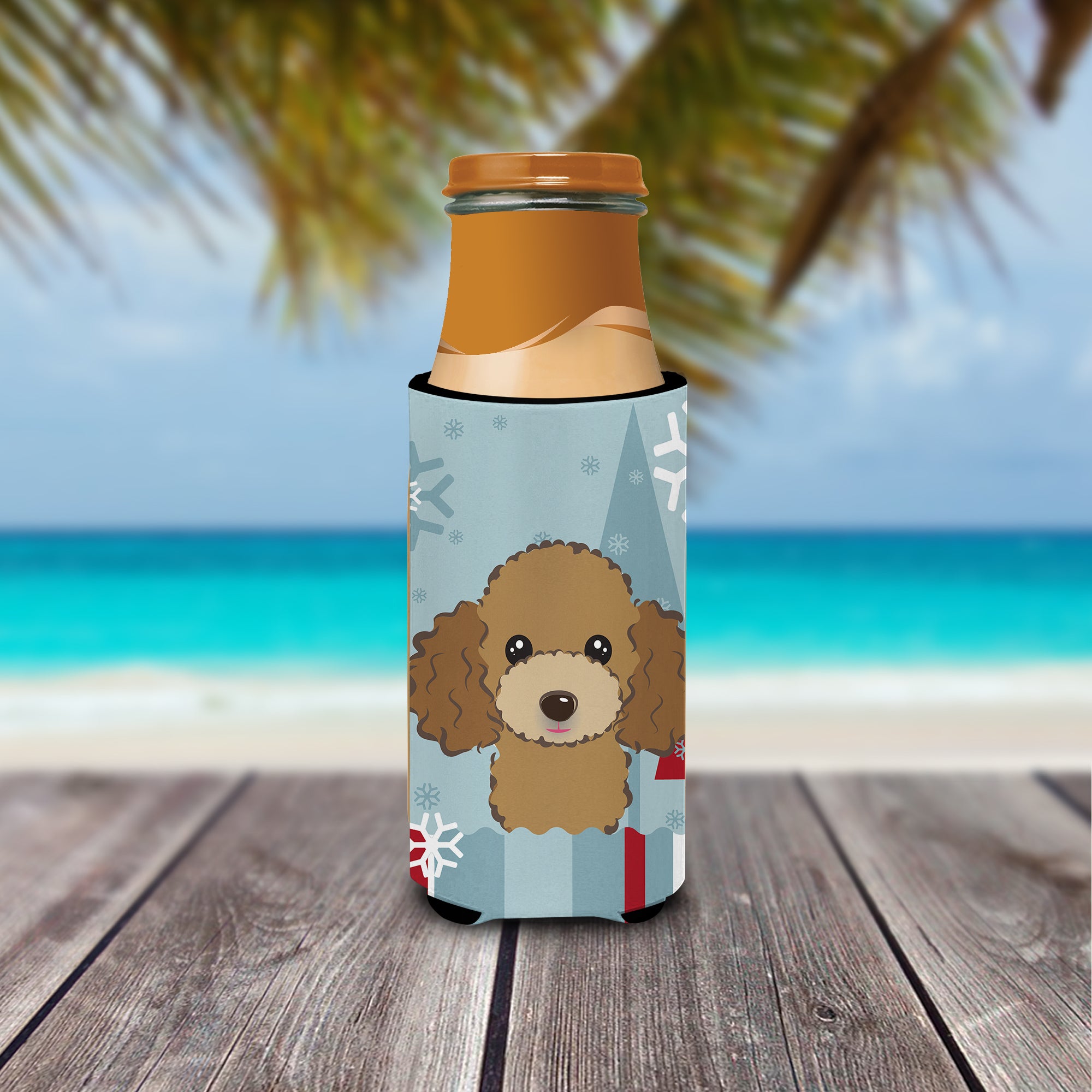 Winter Holiday Chocolate Brown Poodle Ultra Beverage Insulators for slim cans BB1752MUK  the-store.com.
