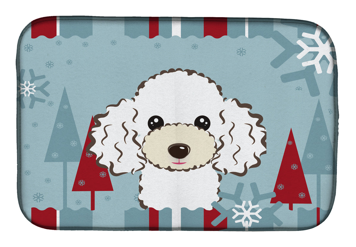 Winter Holiday White Poodle Dish Drying Mat BB1753DDM