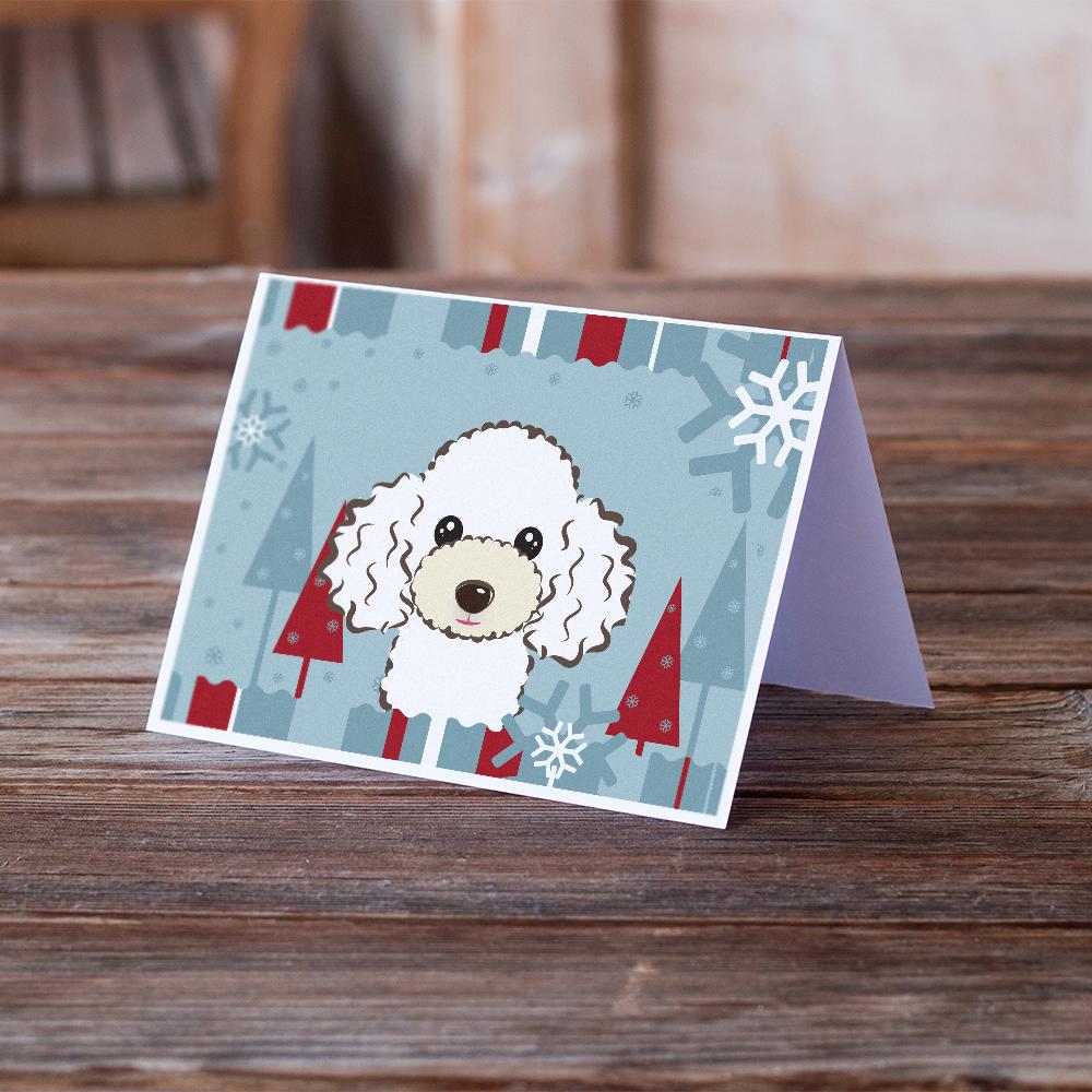 Winter Holiday White Poodle Greeting Cards and Envelopes Pack of 8 - the-store.com
