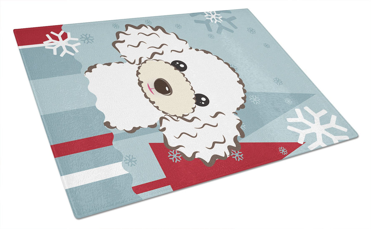 Winter Holiday White Poodle Glass Cutting Board Large BB1753LCB by Caroline&#39;s Treasures