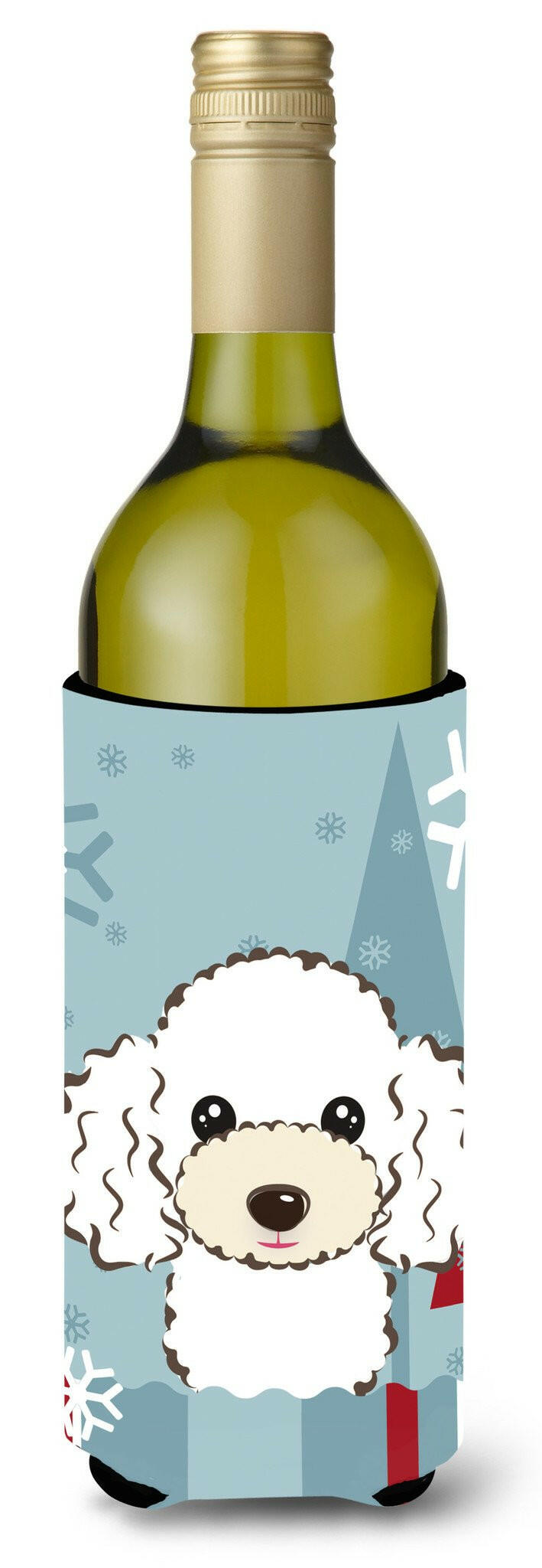 Winter Holiday White Poodle Wine Bottle Beverage Insulator Hugger BB1753LITERK by Caroline&#39;s Treasures