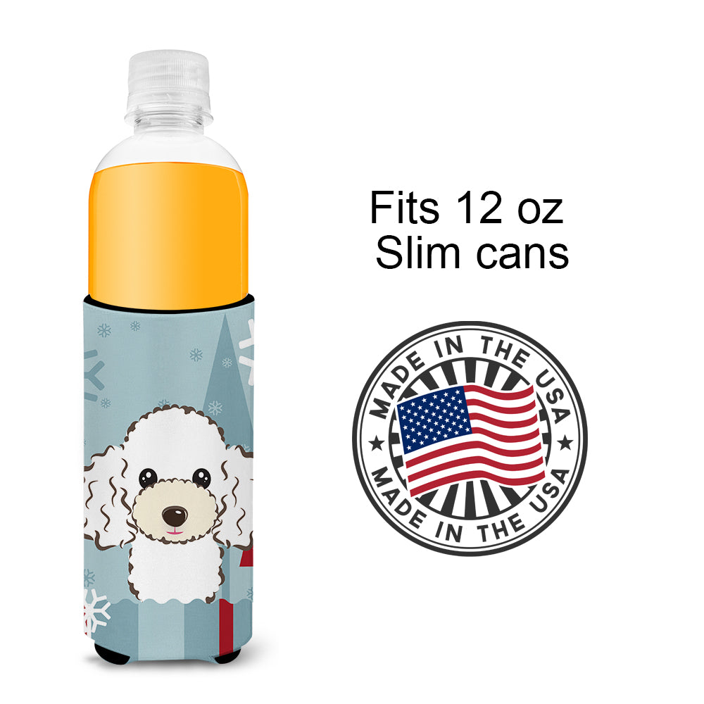 Winter Holiday White Poodle Ultra Beverage Insulators for slim cans BB1753MUK  the-store.com.
