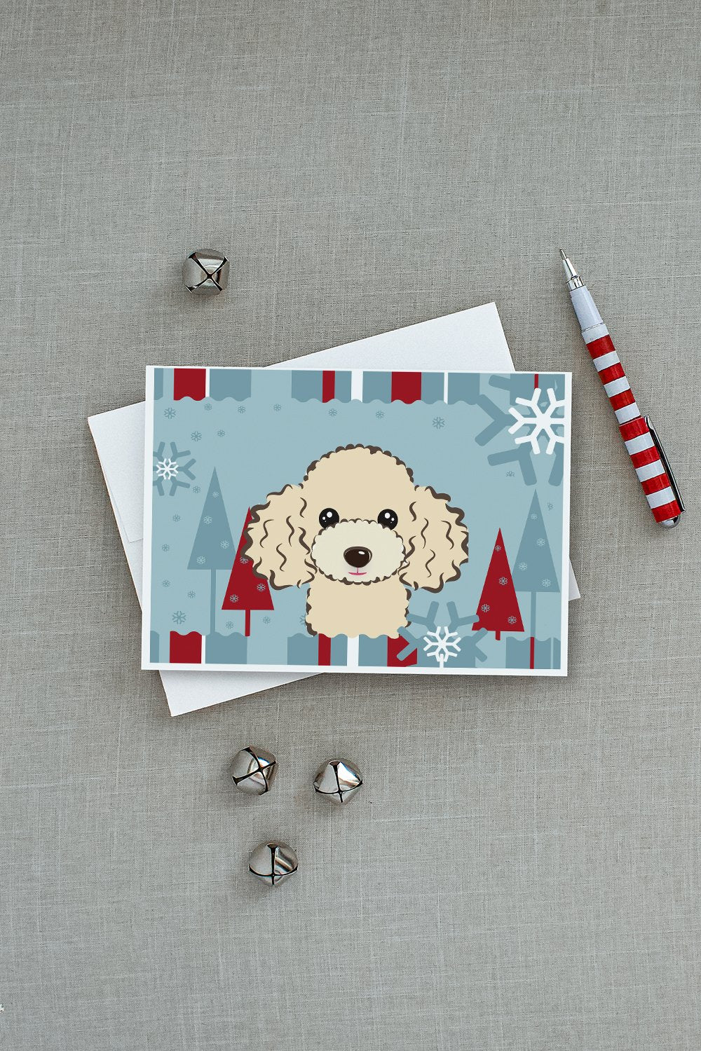 Winter Holiday Buff Poodle Greeting Cards and Envelopes Pack of 8 - the-store.com
