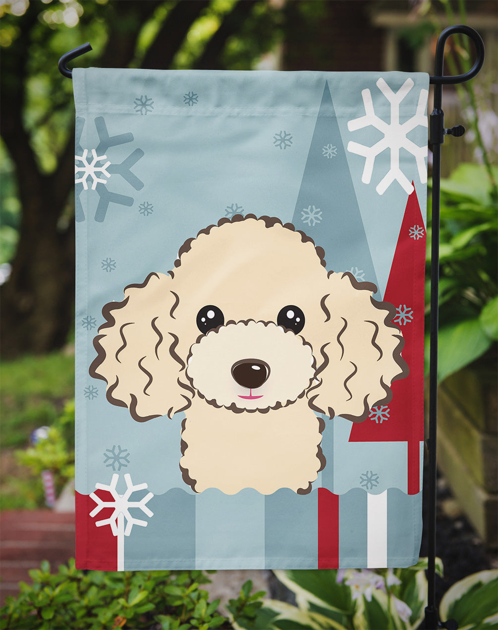 Winter Holiday Buff Poodle Flag Garden Size BB1754GF.
