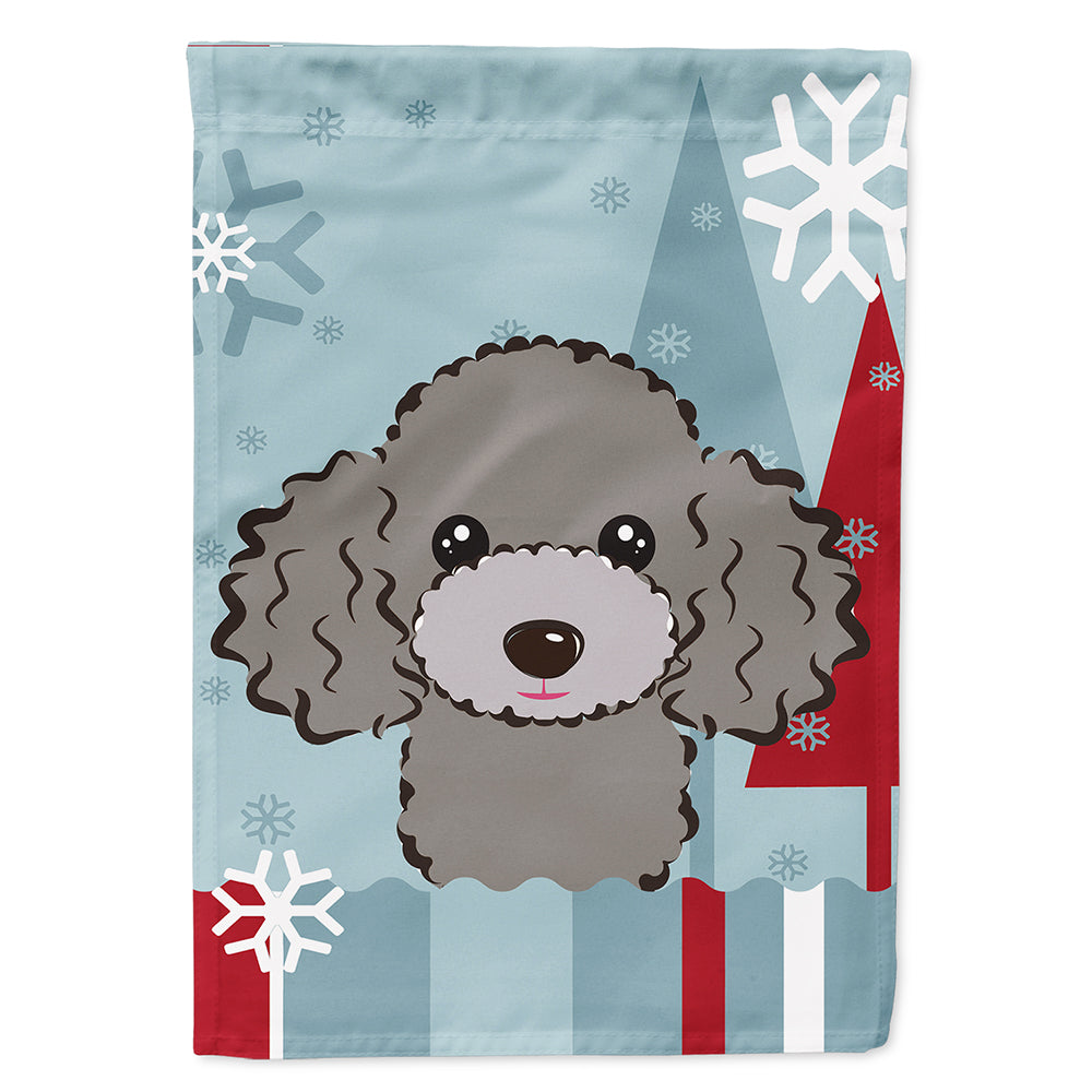 Winter Holiday Silver Gray Poodle Flag Canvas House Size BB1755CHF  the-store.com.