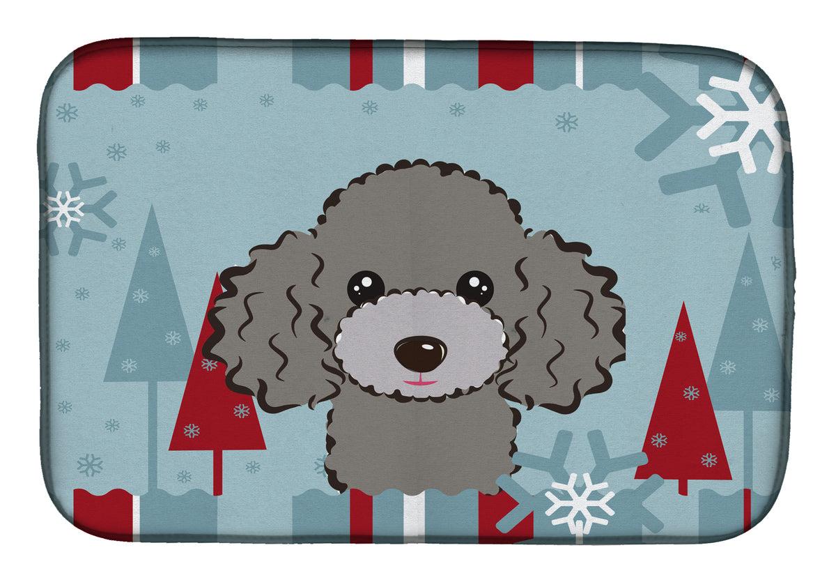 Winter Holiday Silver Gray Poodle Dish Drying Mat BB1755DDM
