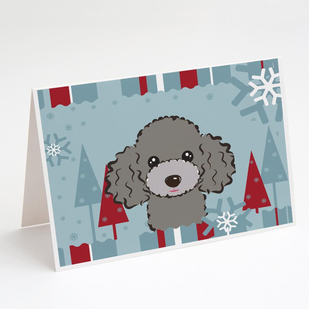 Buy this Winter Holiday Silver Gray Poodle Greeting Cards and Envelopes Pack of 8