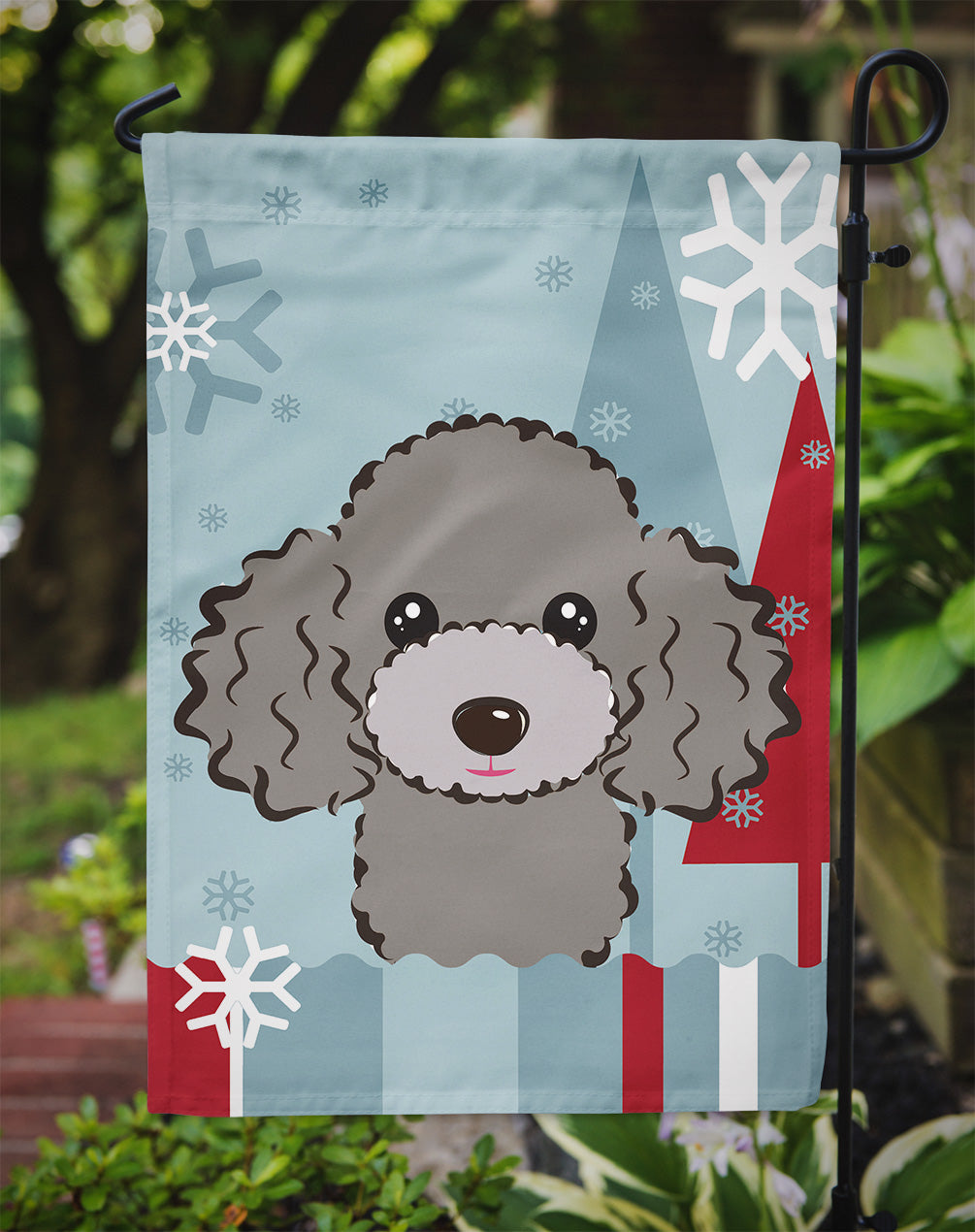 Winter Holiday Silver Gray Poodle Flag Garden Size BB1755GF.