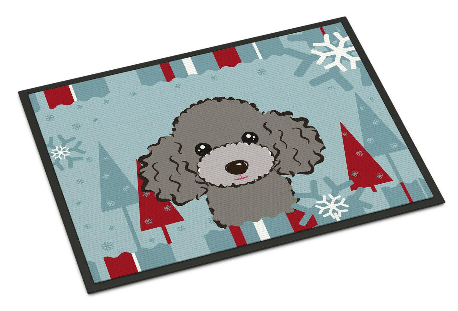 Winter Holiday Silver Gray Poodle Indoor or Outdoor Mat 24x36 BB1755JMAT - the-store.com