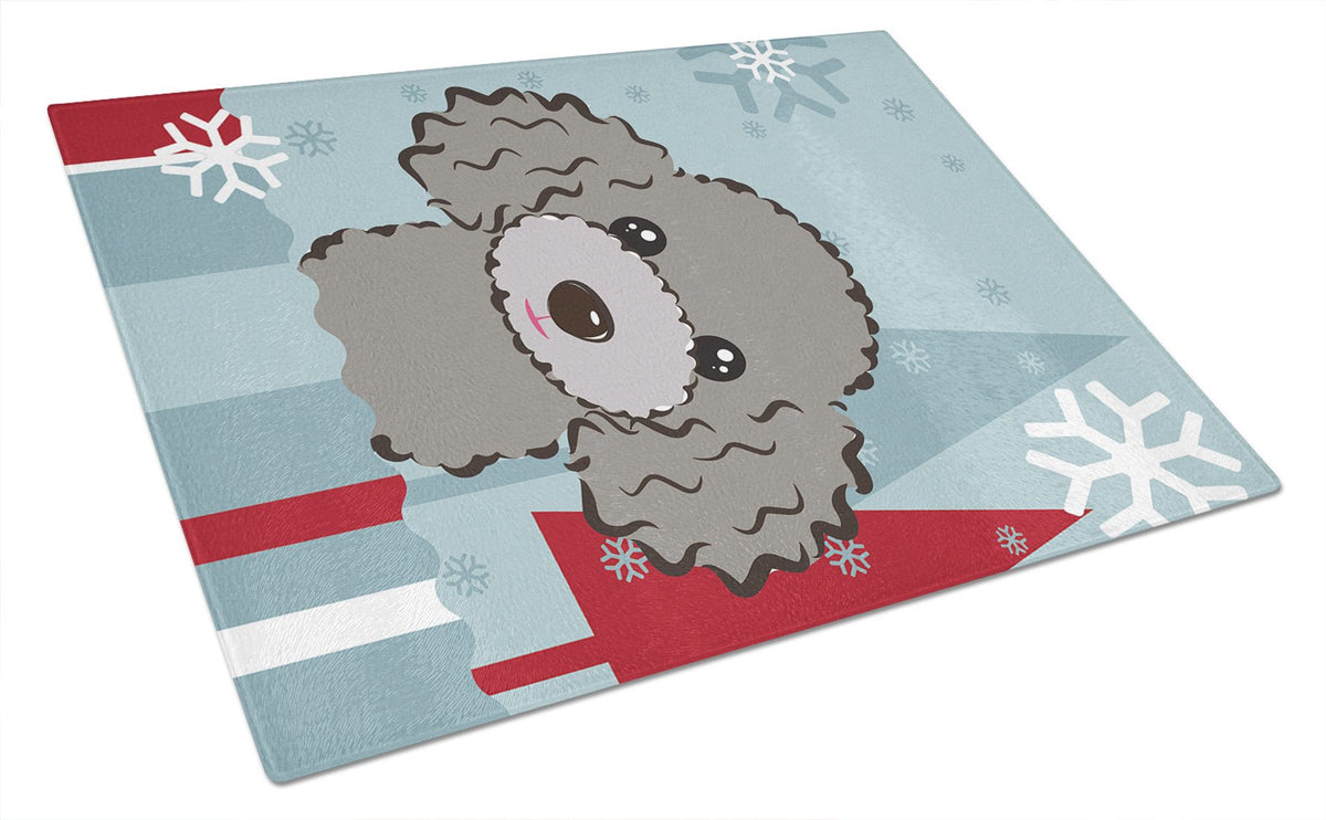Winter Holiday Silver Gray Poodle Glass Cutting Board Large BB1755LCB by Caroline&#39;s Treasures