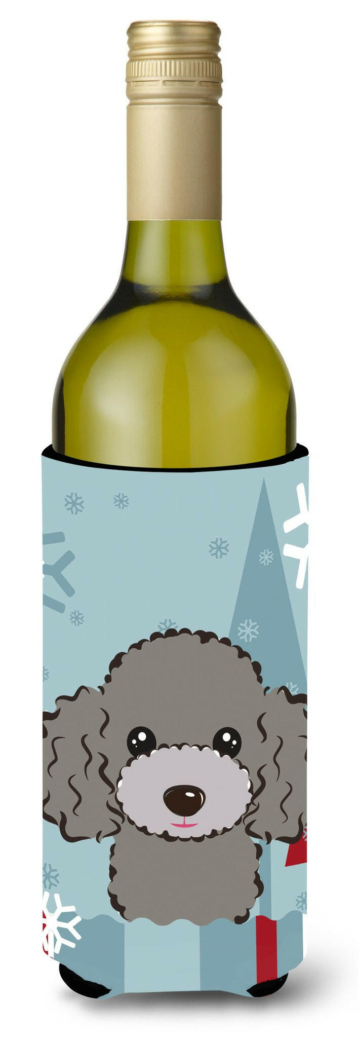 Winter Holiday Silver Gray Poodle Wine Bottle Beverage Insulator Hugger BB1755LITERK by Caroline&#39;s Treasures