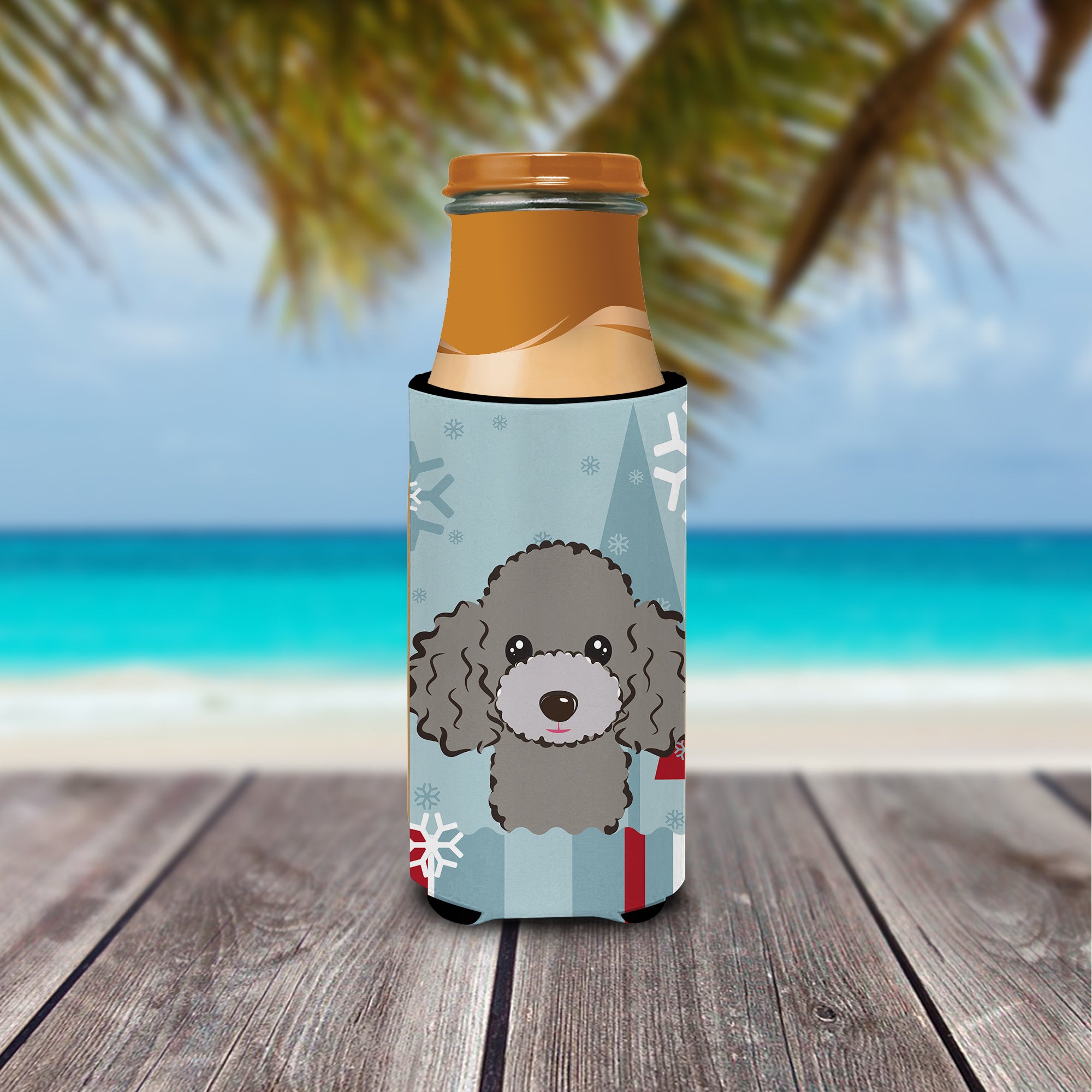 Winter Holiday Silver Gray Poodle Ultra Beverage Insulators for slim cans BB1755MUK  the-store.com.