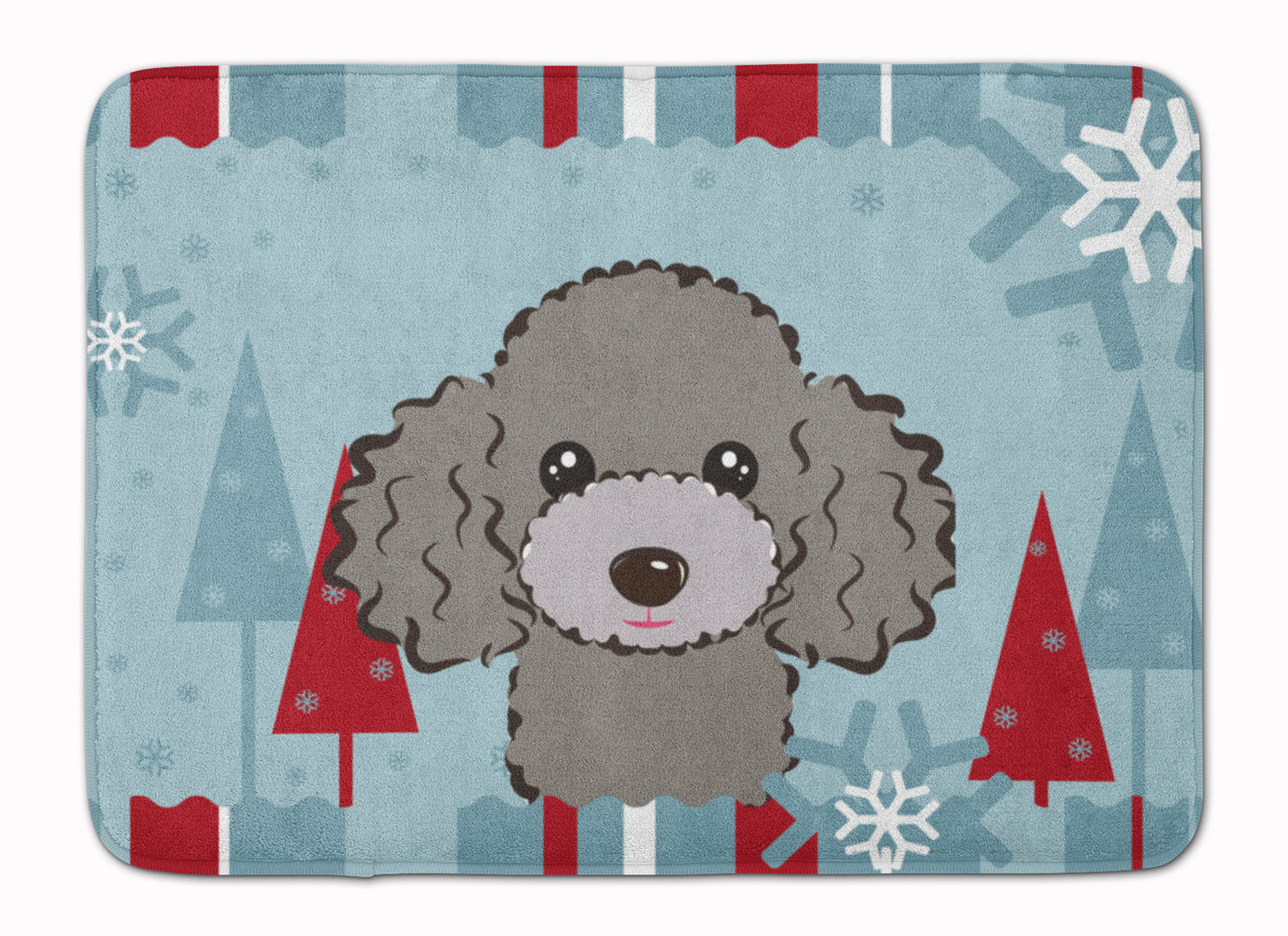 Winter Holiday Silver Gray Poodle Machine Washable Memory Foam Mat BB1755RUG - the-store.com