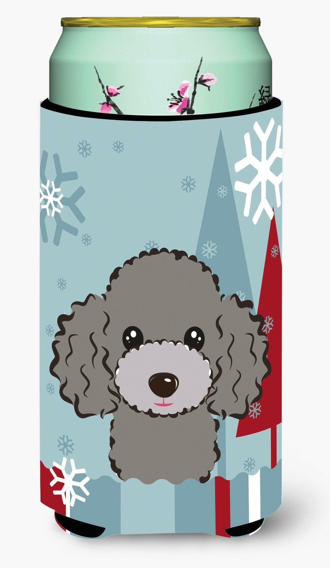 Winter Holiday Silver Gray Poodle Tall Boy Beverage Insulator Hugger BB1755TBC by Caroline&#39;s Treasures