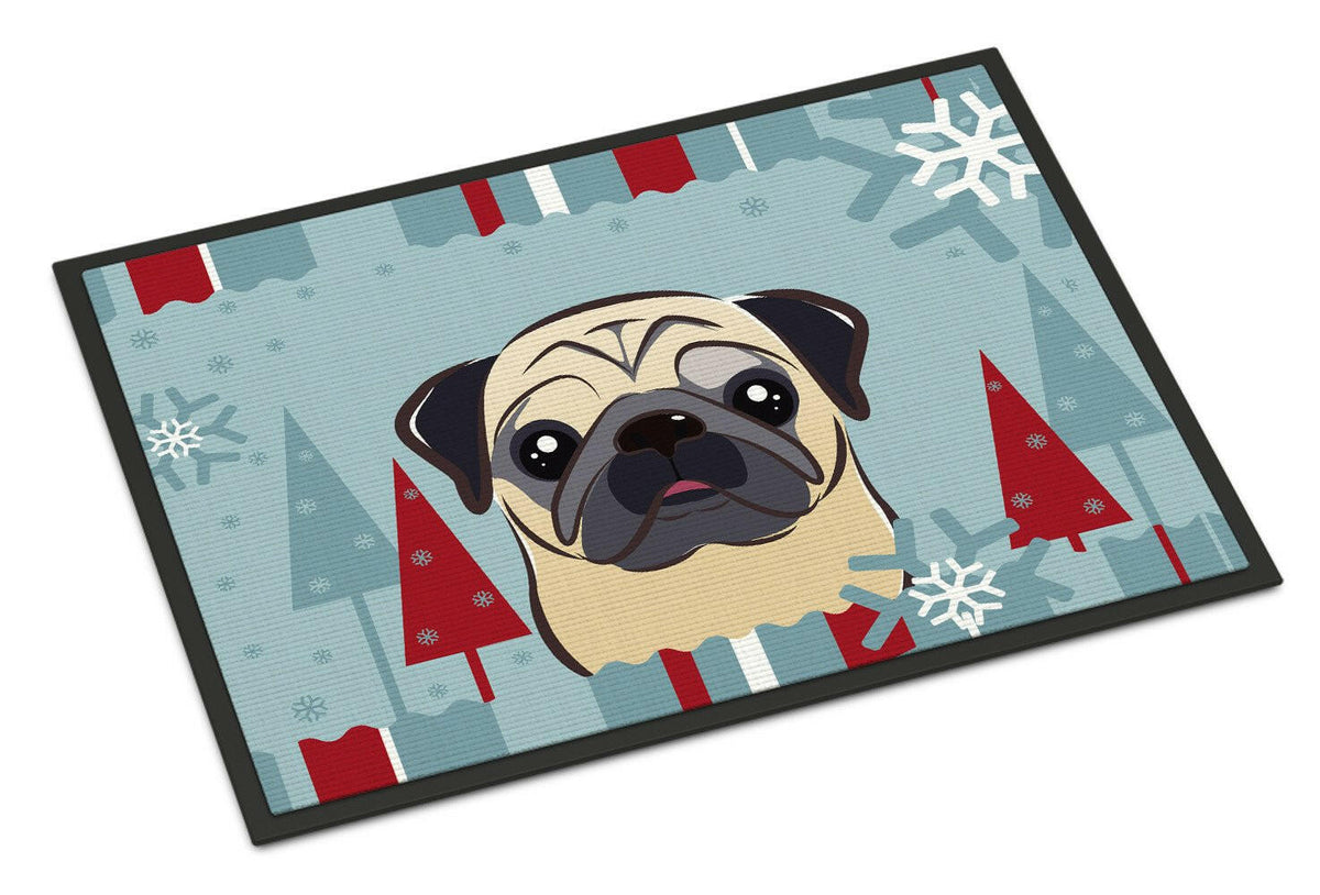 Winter Holiday Fawn Pug Indoor or Outdoor Mat 24x36 BB1758JMAT - the-store.com