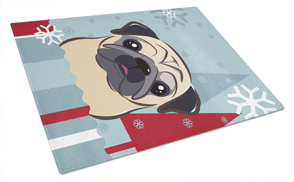 Winter Holiday Fawn Pug Glass Cutting Board Large BB1758LCB by Caroline&#39;s Treasures