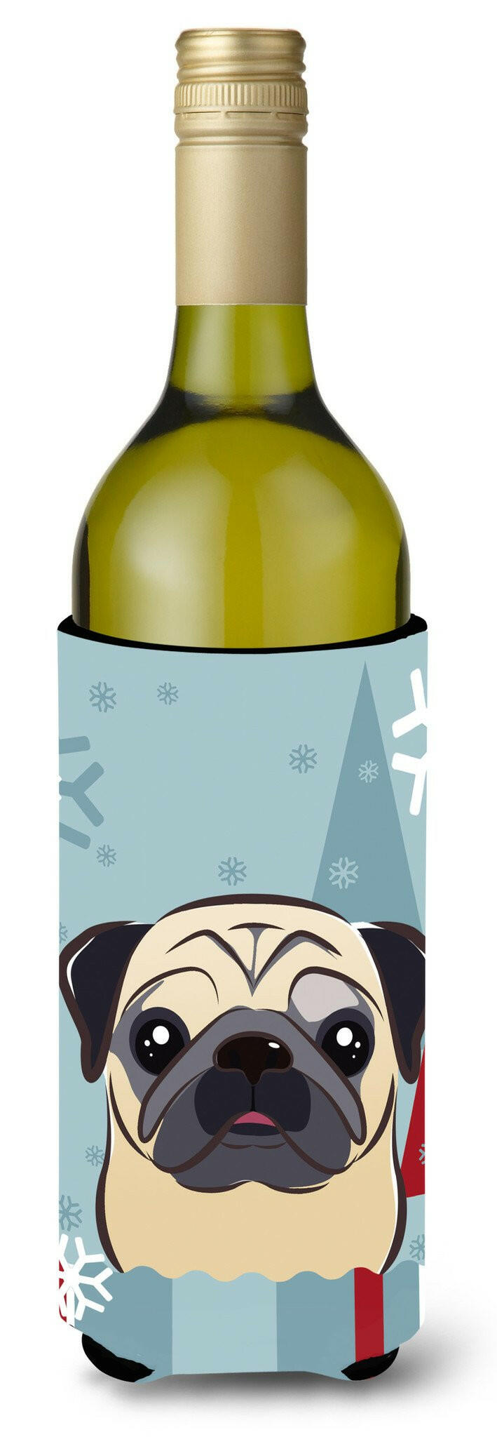 Winter Holiday Fawn Pug Wine Bottle Beverage Insulator Hugger BB1758LITERK by Caroline&#39;s Treasures