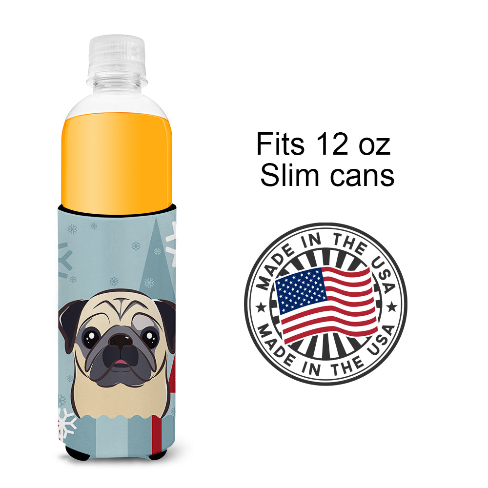 Winter Holiday Fawn Pug Ultra Beverage Insulators for slim cans BB1758MUK  the-store.com.