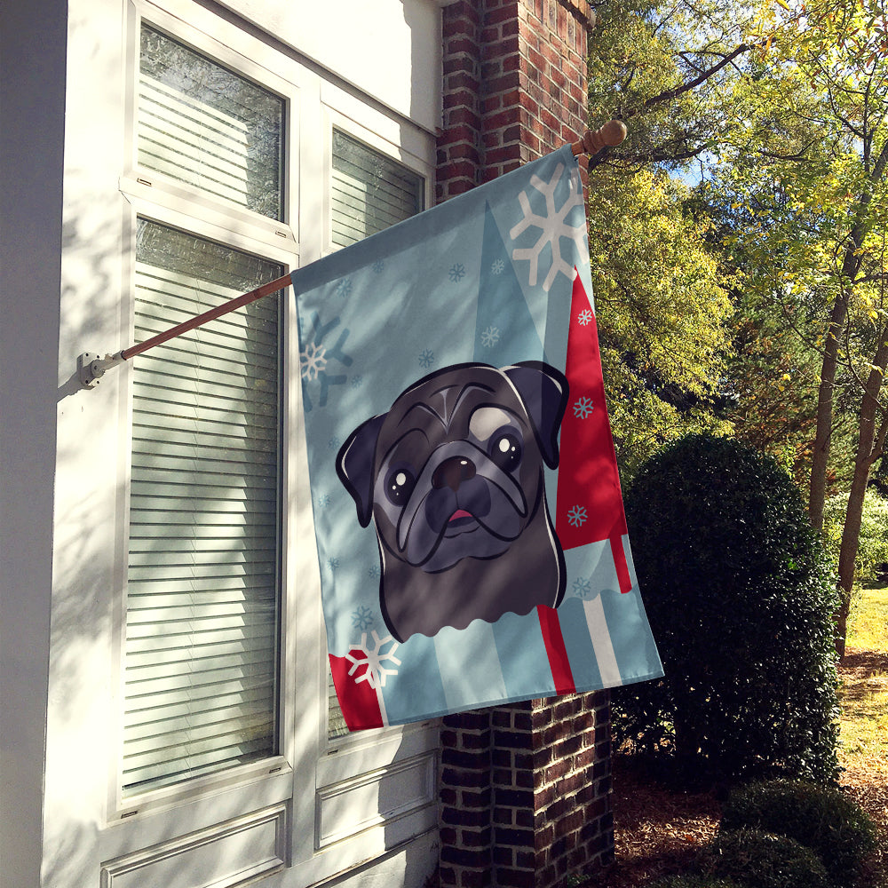 Winter Holiday Black Pug Flag Canvas House Size BB1759CHF  the-store.com.