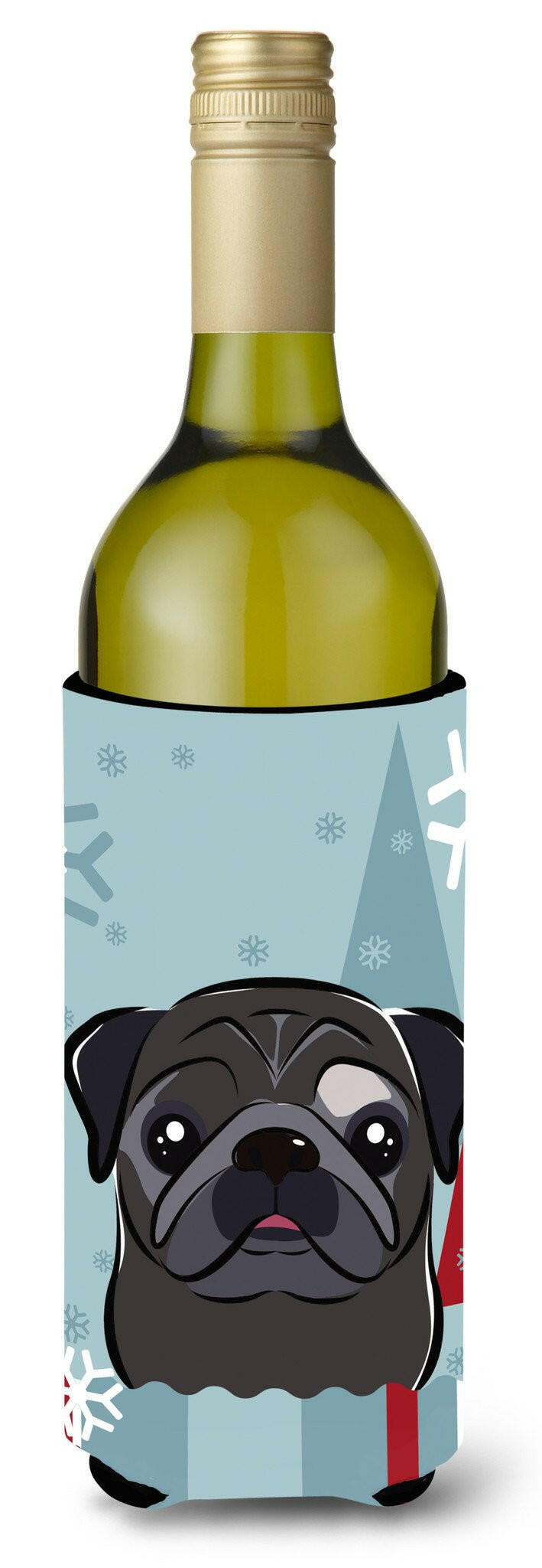 Winter Holiday Black Pug Wine Bottle Beverage Insulator Hugger BB1759LITERK by Caroline&#39;s Treasures