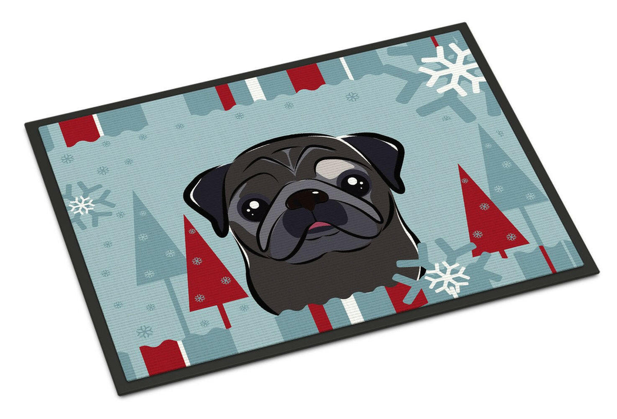 Winter Holiday Black Pug Indoor or Outdoor Mat 18x27 BB1759MAT - the-store.com