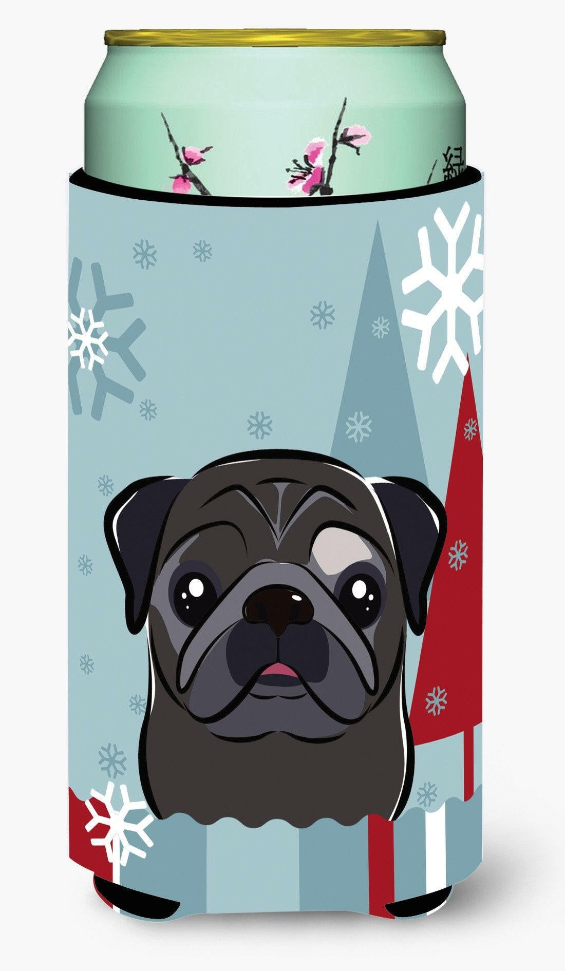Winter Holiday Black Pug Tall Boy Beverage Insulator Hugger BB1759TBC by Caroline&#39;s Treasures