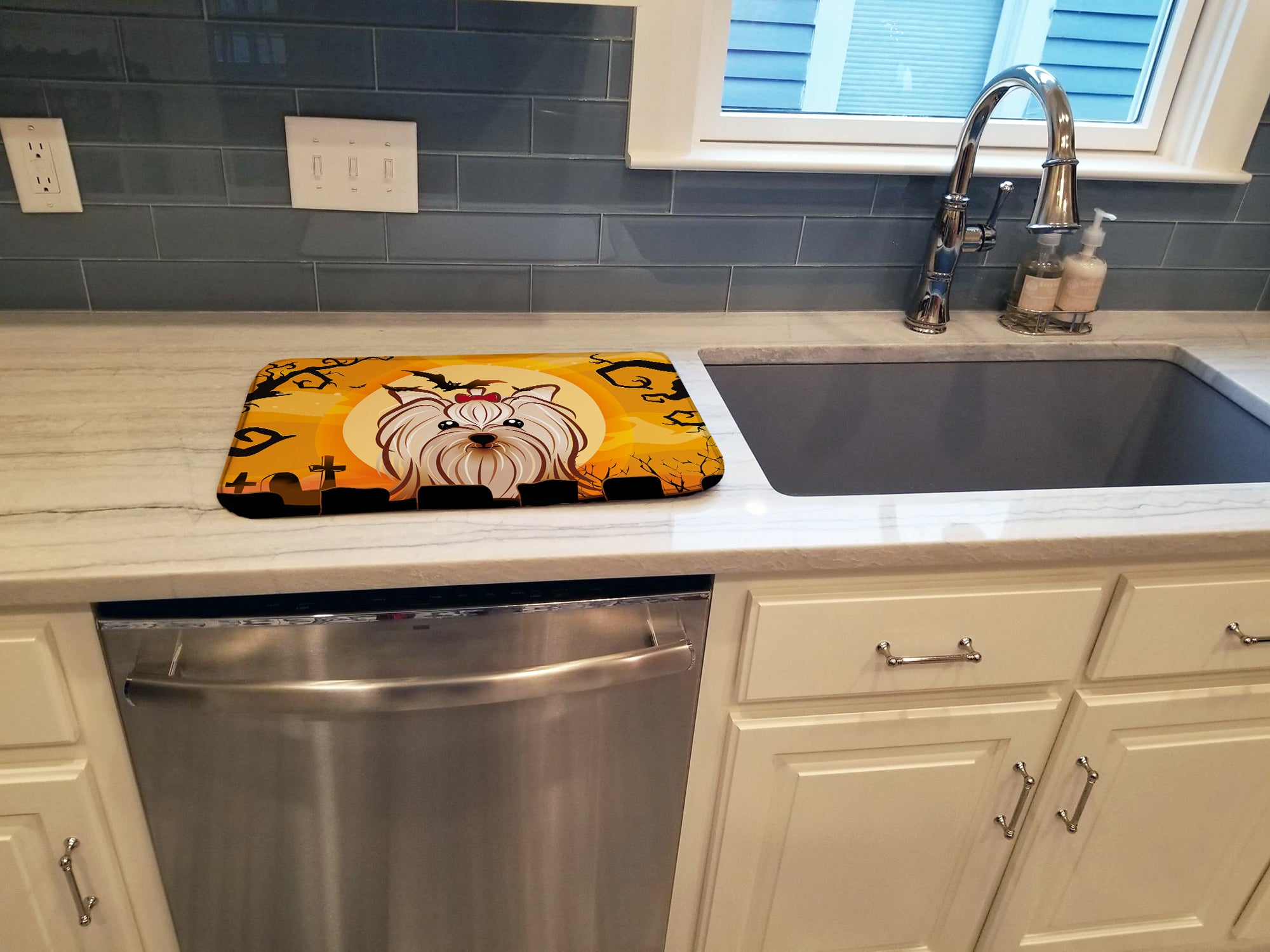 Halloween Yorkie Yorkishire Terrier Dish Drying Mat BB1762DDM