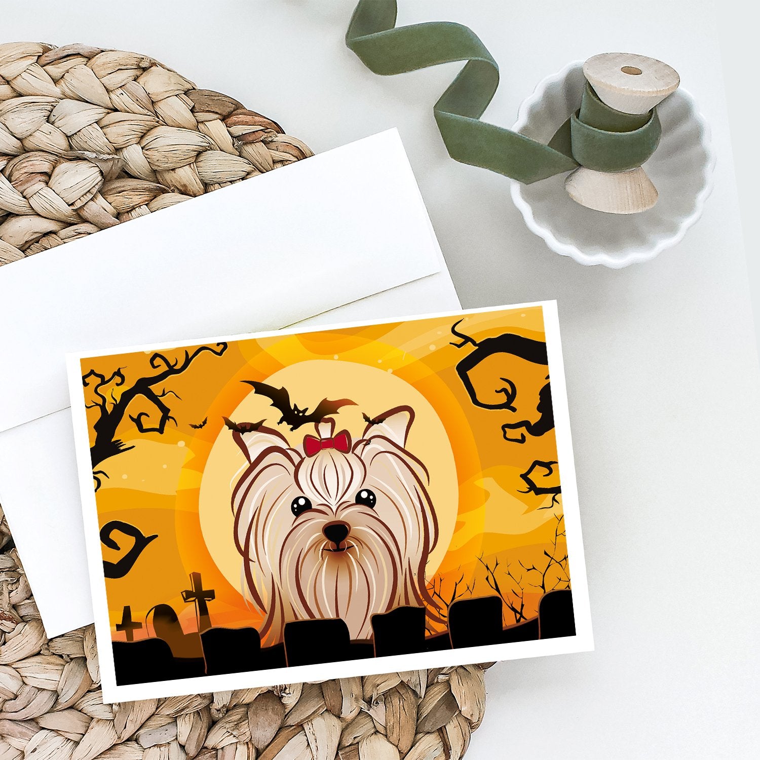 Halloween Yorkie Yorkishire Terrier Greeting Cards and Envelopes Pack of 8 - the-store.com