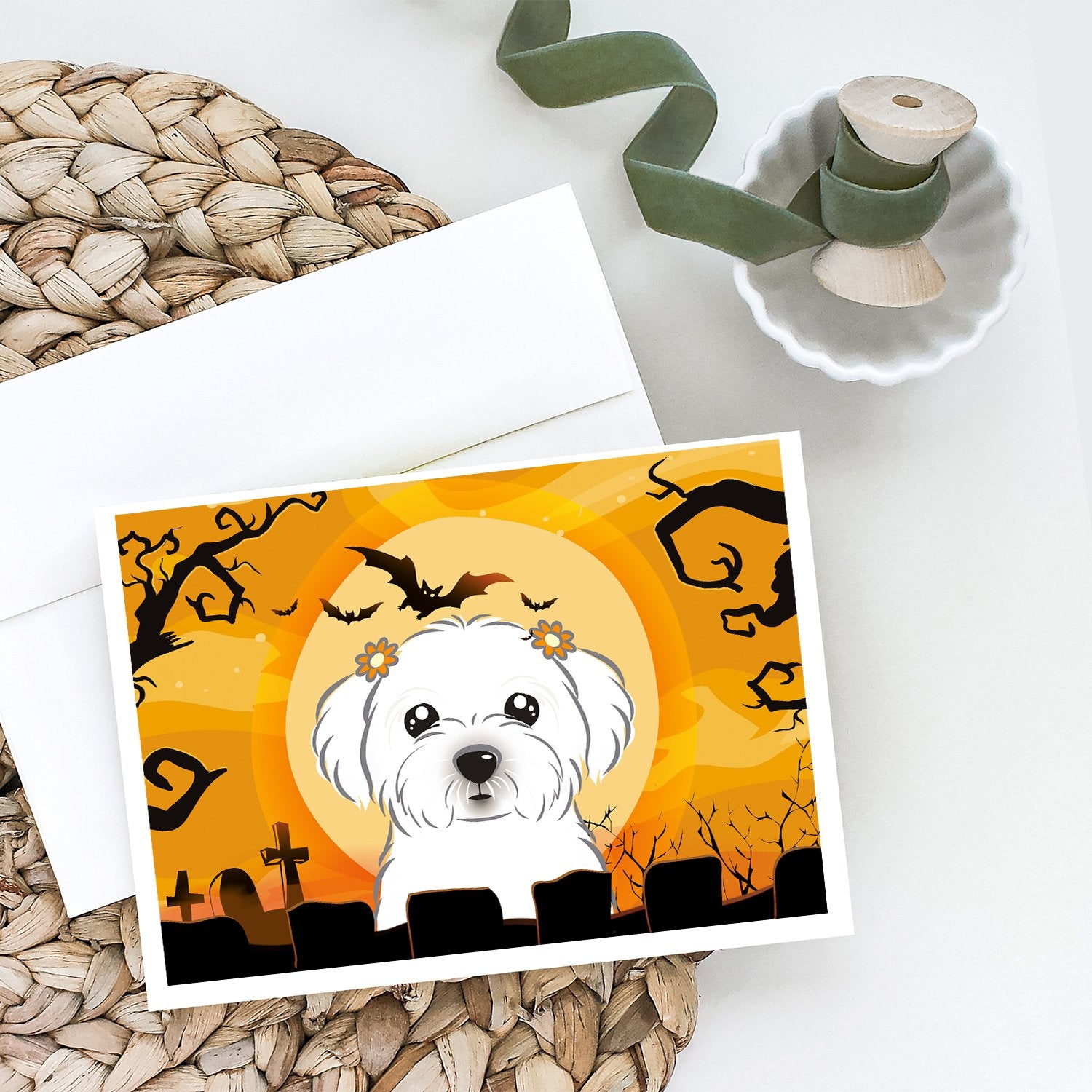 Halloween Maltese Greeting Cards and Envelopes Pack of 8 - the-store.com