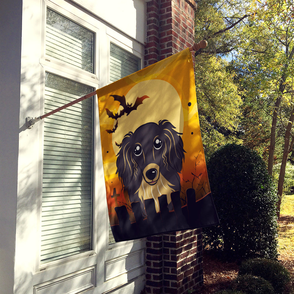 Halloween Longhair Black and Tan Dachshund Flag Canvas House Size BB1771CHF