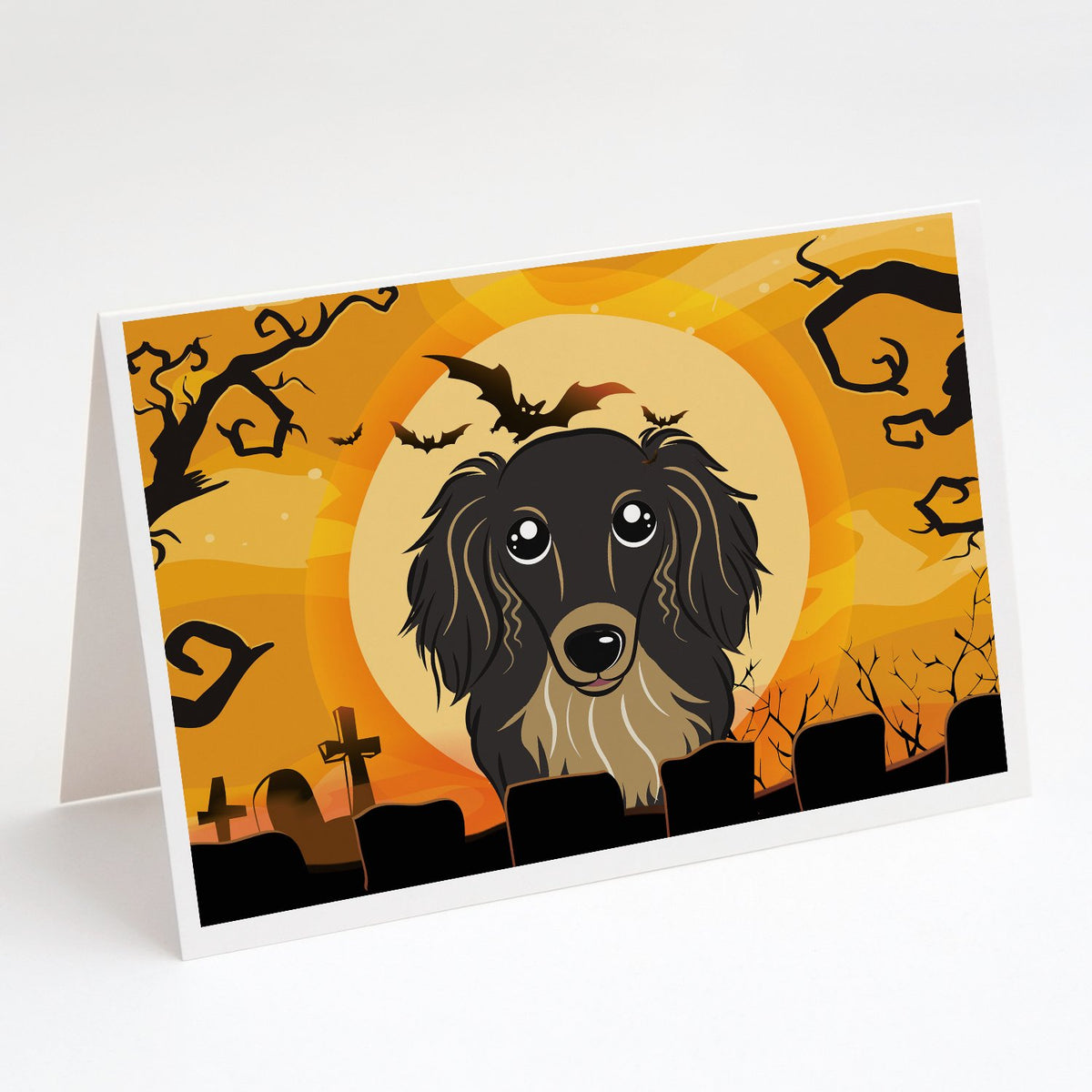 Buy this Halloween Longhair Black and Tan Dachshund Greeting Cards and Envelopes Pack of 8