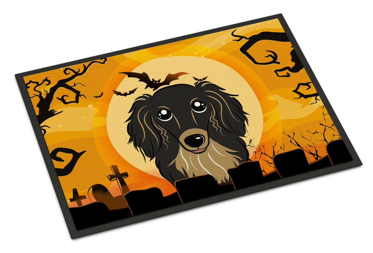 Halloween Longhair Black and Tan Dachshund Indoor or Outdoor Mat 24x36 BB1771JMAT - the-store.com