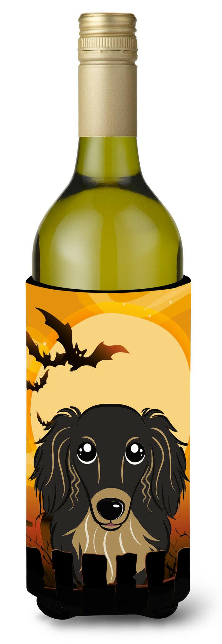 Halloween Longhair Black and Tan Dachshund Wine Bottle Beverage Insulator Hugger BB1771LITERK by Caroline's Treasures