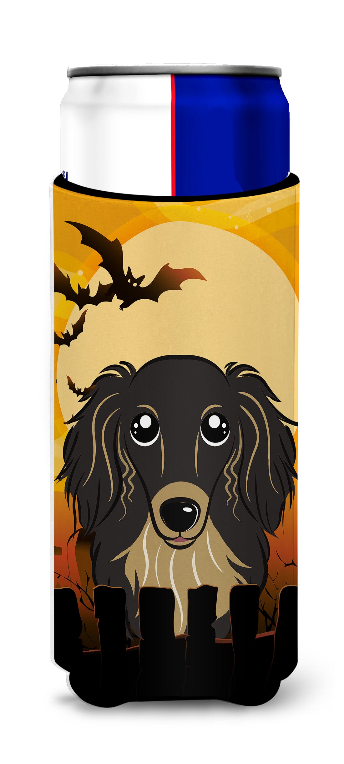 Halloween Longhair Black and Tan Dachshund Ultra Beverage Insulators for slim cans BB1771MUK  the-store.com.