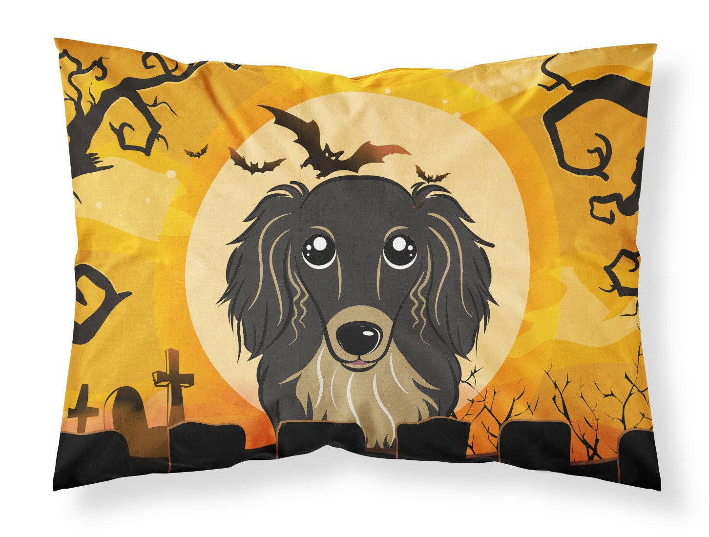 Halloween Longhair Black and Tan Dachshund Fabric Standard Pillowcase BB1771PILLOWCASE by Caroline's Treasures