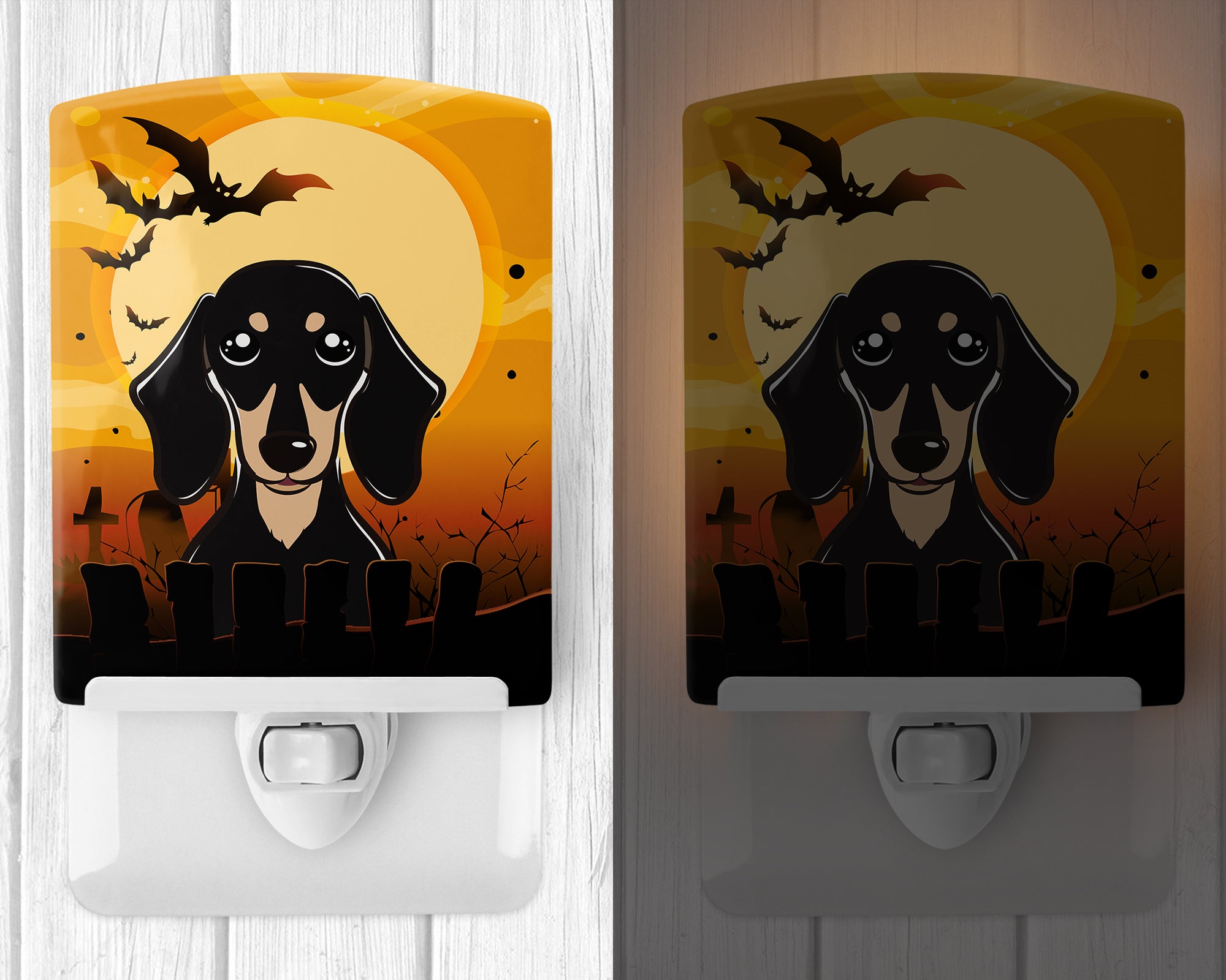 Halloween Smooth Black and Tan Dachshund Ceramic Night Light BB1773CNL - the-store.com