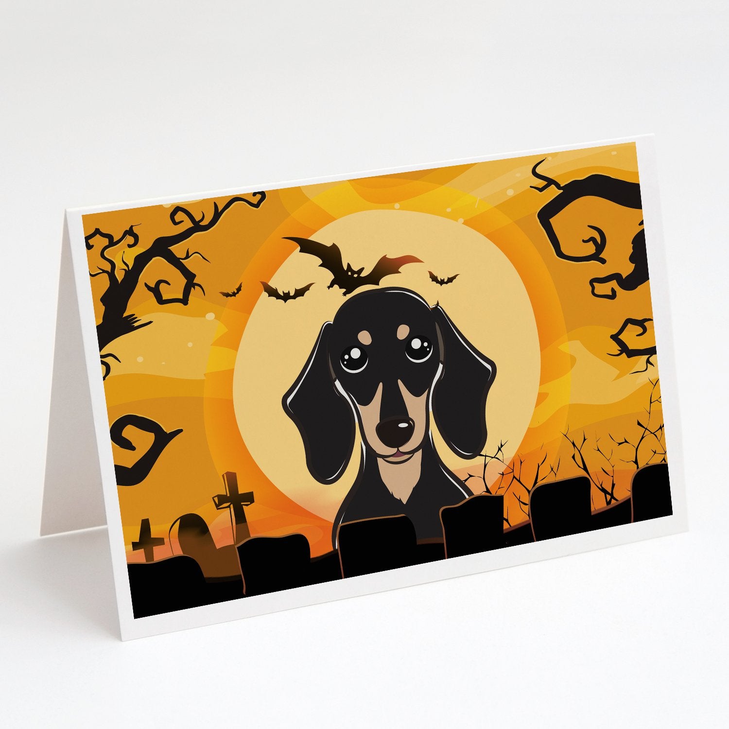 Buy this Halloween Smooth Black and Tan Dachshund Greeting Cards and Envelopes Pack of 8