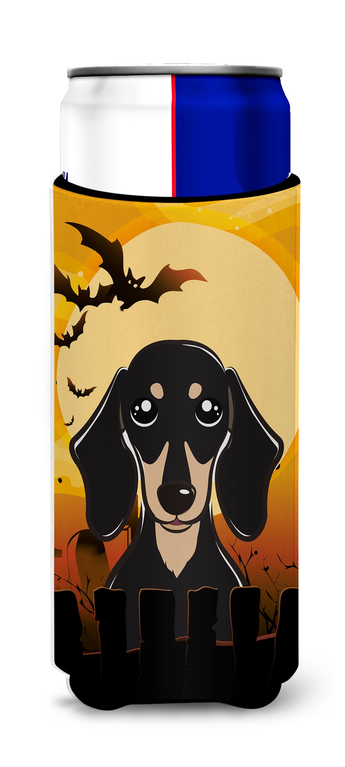 Halloween Smooth Black and Tan Dachshund Ultra Beverage Insulators for slim cans BB1773MUK  the-store.com.