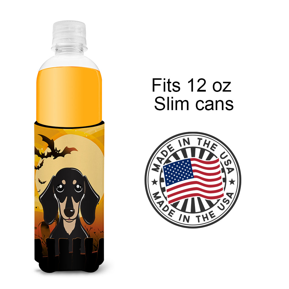 Halloween Smooth Black and Tan Dachshund Ultra Beverage Insulators for slim cans BB1773MUK  the-store.com.
