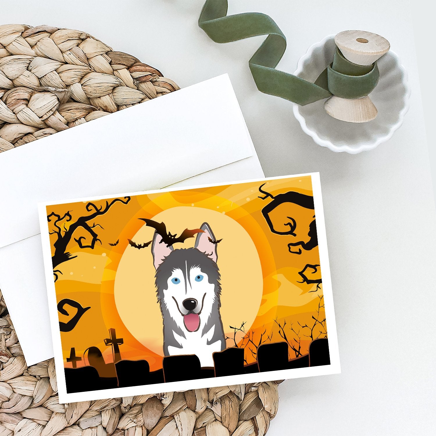 Halloween Alaskan Malamute Greeting Cards and Envelopes Pack of 8 - the-store.com