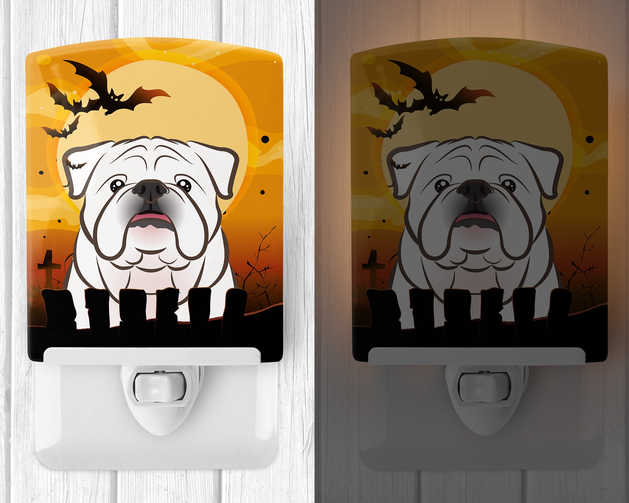 Halloween White English Bulldog  Ceramic Night Light BB1778CNL - the-store.com