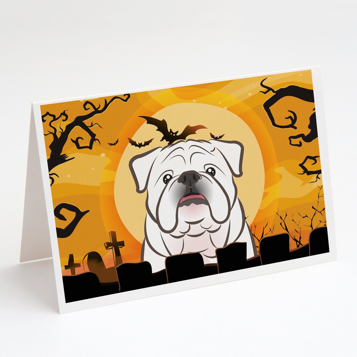 Buy this Halloween White English Bulldog  Greeting Cards and Envelopes Pack of 8