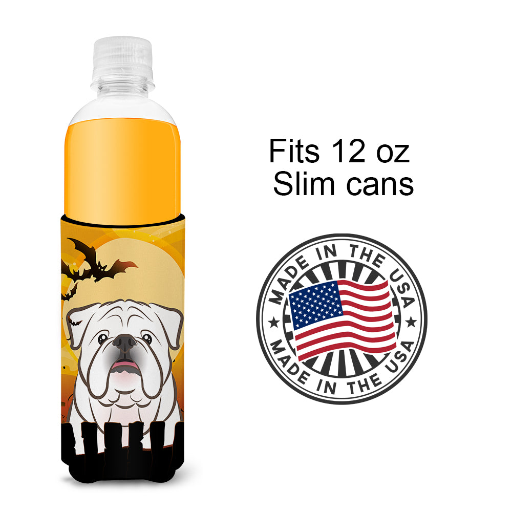 Halloween White English Bulldog  Ultra Beverage Insulators for slim cans BB1778MUK  the-store.com.