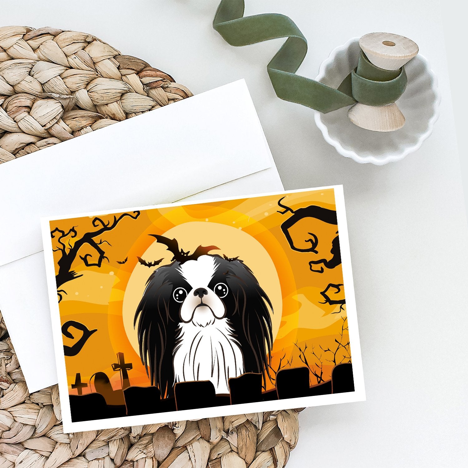 Halloween Japanese Chin Greeting Cards and Envelopes Pack of 8 - the-store.com