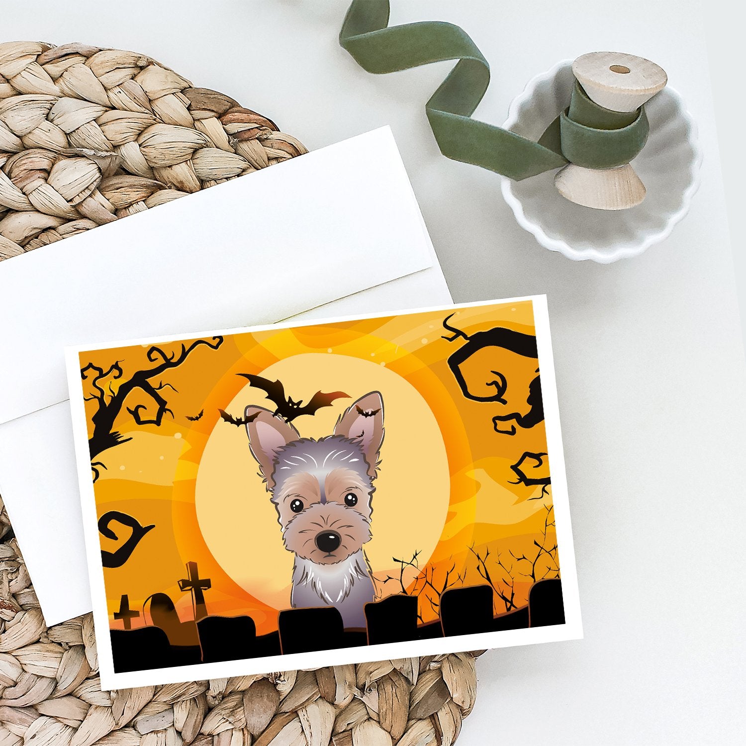 Halloween Yorkie Puppy Greeting Cards and Envelopes Pack of 8 - the-store.com