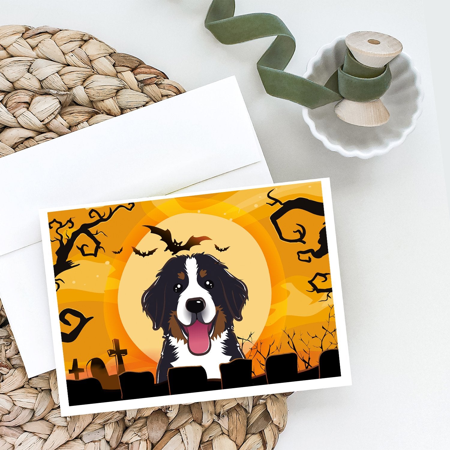 Halloween Bernese Mountain Dog Greeting Cards and Envelopes Pack of 8 - the-store.com