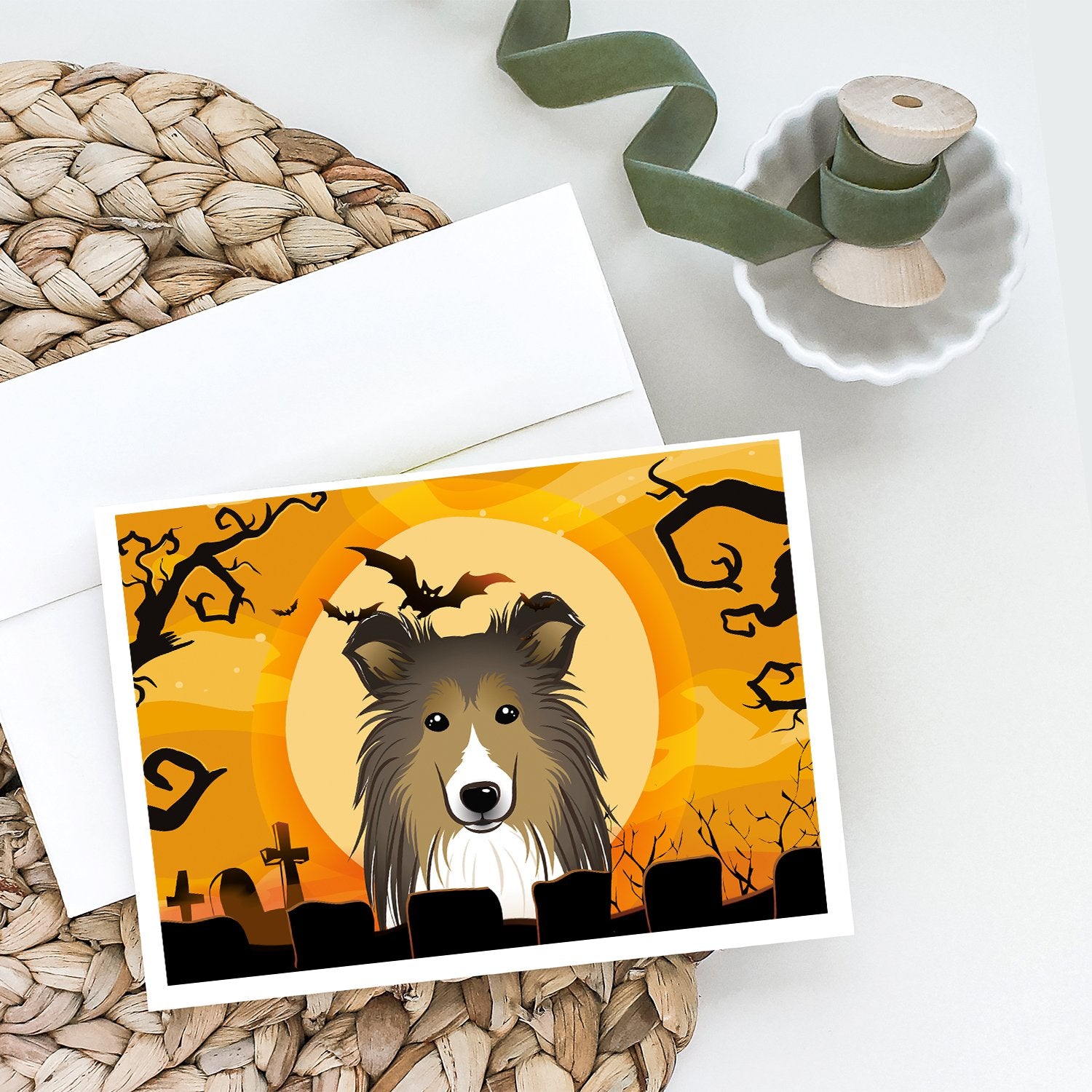Halloween Sheltie Greeting Cards and Envelopes Pack of 8 - the-store.com