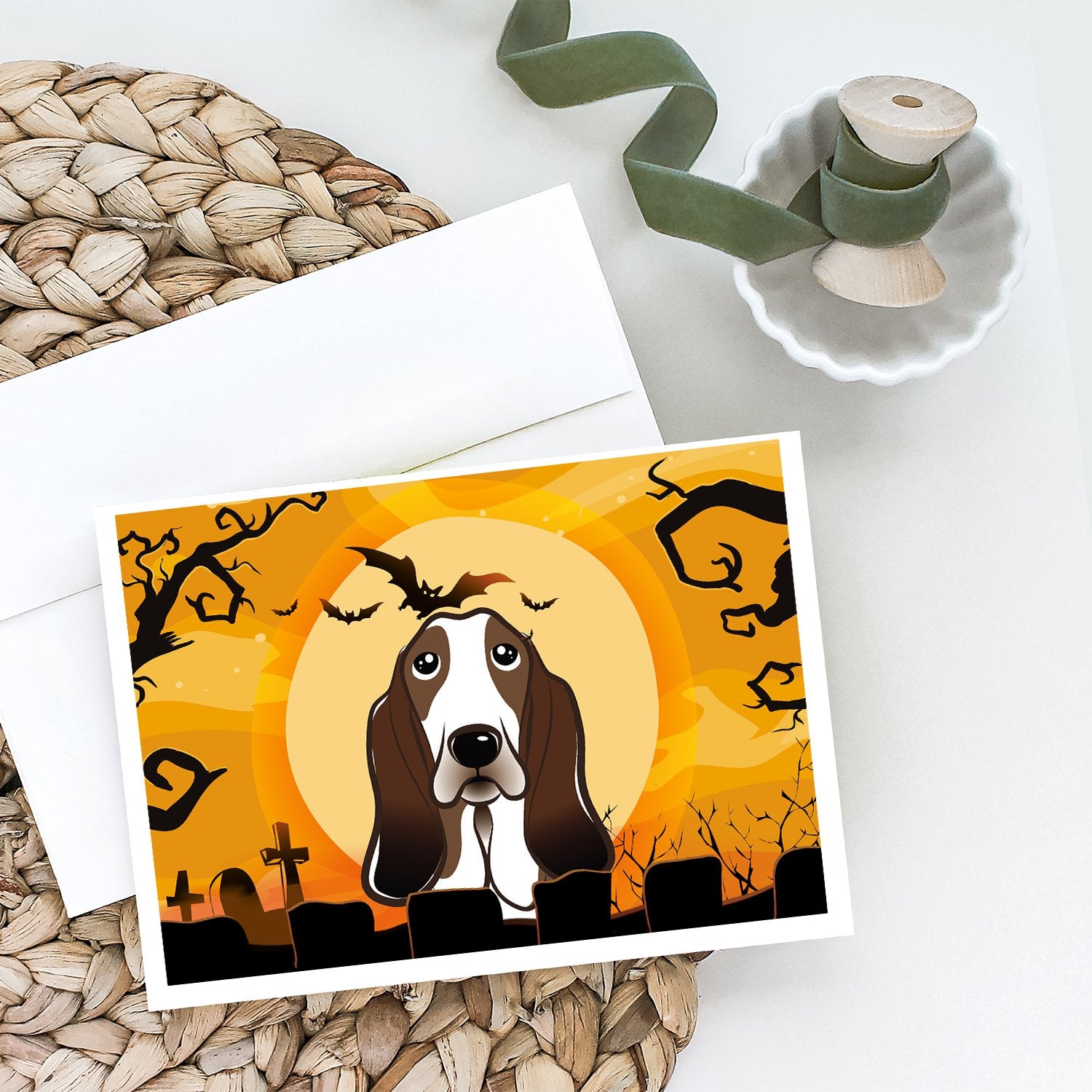 Halloween Basset Hound Greeting Cards and Envelopes Pack of 8 - the-store.com